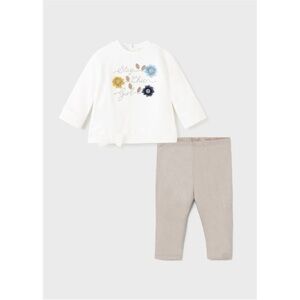 Size 12 months Mayoral Cream and Tan Kids Floral Set